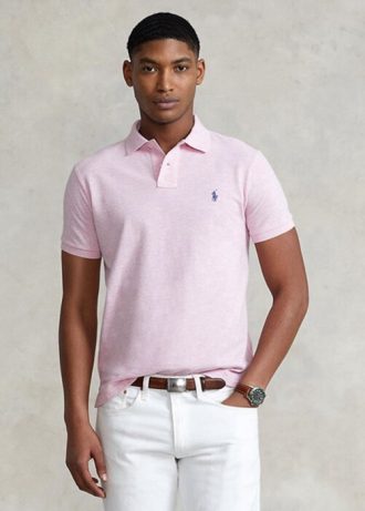 Pembe Erkek Ralph Lauren Özel Slim Fit File Polo Tişörtler