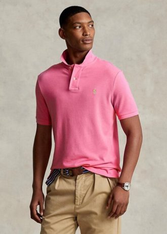 Pembe Erkek Ralph Lauren Özel Slim Fit File Polo Tişörtler