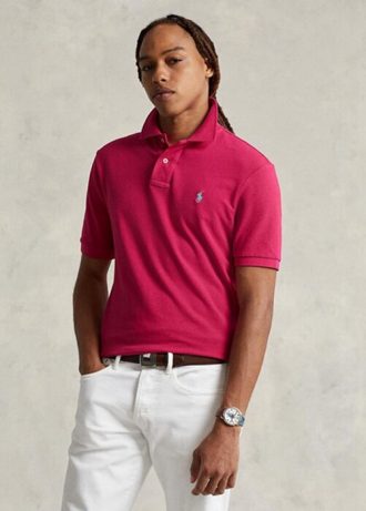 Pembe Erkek Ralph Lauren Özel Slim Fit File Polo Tişörtler