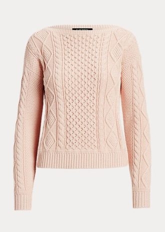 Pembe Kadın Ralph Lauren Aran Örgü Pamuklu Tekne Yaka Kazaklar