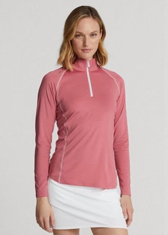 Pembe Kadın Ralph Lauren Jersey Çeyrek Fermuarlı Kazak Sweatshirt
