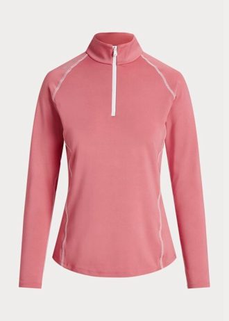 Pembe Kadın Ralph Lauren Jersey Çeyrek Fermuarlı Kazak Sweatshirt