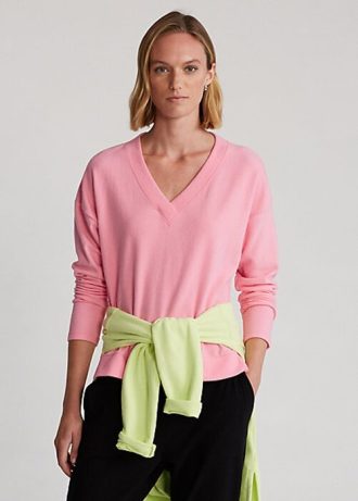 Pembe Kadın Ralph Lauren Jersey V Yaka Kazak Sweatshirt