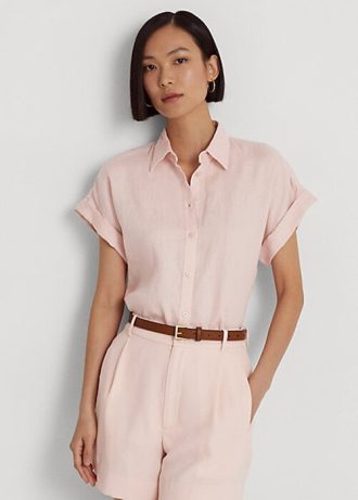 Pembe Kadın Ralph Lauren Keten Dolman Kollu Gömlek
