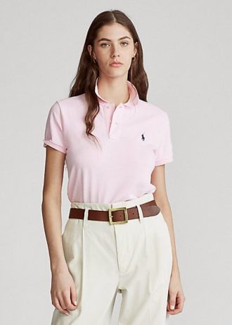 Pembe Kadın Ralph Lauren Klasik Kesim File Polo Tişörtler