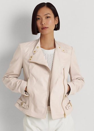 Pembe Kadın Ralph Lauren Kuzu Derisi Motosiklet Ceketleri