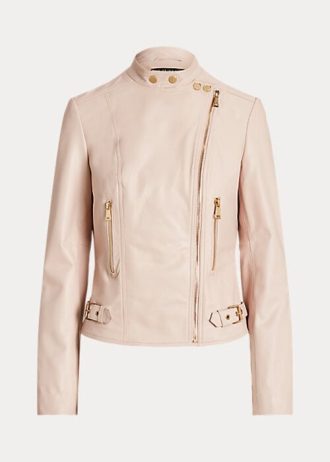 Pembe Kadın Ralph Lauren Kuzu Derisi Motosiklet Ceketleri
