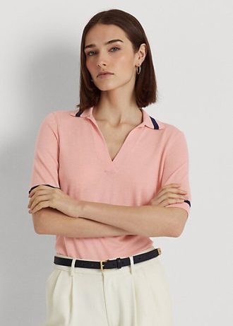 Pembe Kadın Ralph Lauren İpek Karışımlı Kısa Kollu Kazaklar