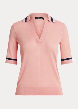 Pembe Kadın Ralph Lauren İpek Karışımlı Kısa Kollu Kazaklar