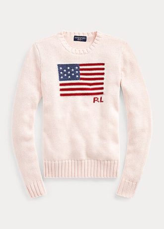 Pembe Kadın Ralph Lauren Pembe Pony Bayrak Pamuklu Kazaklar
