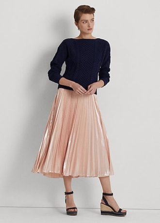 Pembe Kadın Ralph Lauren Pileli Metalik Şifon Etekler