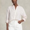 Pembe Kadın Ralph Lauren Rahat Kesim Çizgili Keten Gömlekler Pembe Kadın Ralph Lauren Rahat Kesim Çizgili Keten Gömlekler