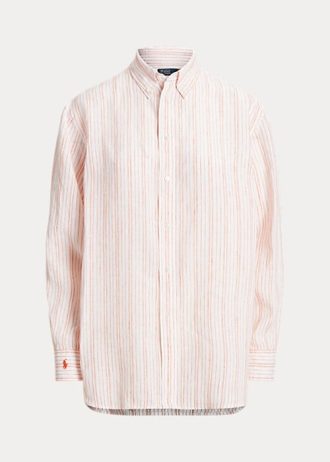 Pembe Kadın Ralph Lauren Rahat Kesim Çizgili Keten Gömlekler