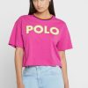 Pembe Kadın Ralph Lauren Yuvarlak Yaka Grafik Tişörtler