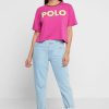 Pembe Kadın Ralph Lauren Yuvarlak Yaka Grafik Tişörtler