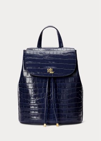 Rafine Lacivert Kadın Ralph Lauren Kabartmalı Deri Orta Boy Winny Sırt Çantaları