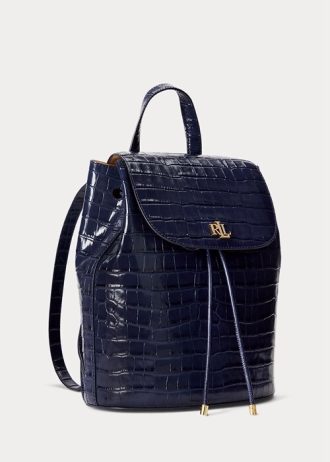 Rafine Lacivert Kadın Ralph Lauren Kabartmalı Deri Orta Boy Winny Sırt Çantaları