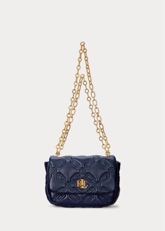 Rafine Lacivert Kadın Ralph Lauren Kapitone Nappa Deri Orta Boy Omuz Çantaları