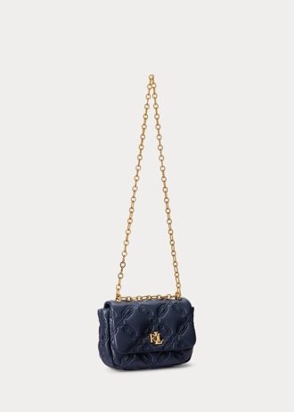 Rafine Lacivert Kadın Ralph Lauren Kapitone Nappa Deri Orta Boy Omuz Çantaları