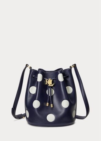 Rafine Lacivert/Vanilya Kadın Ralph Lauren Polka Noktalı Orta Boy Andie El Çantası