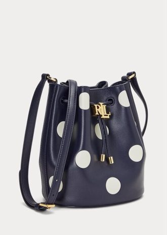 Rafine Lacivert/Vanilya Kadın Ralph Lauren Polka Noktalı Orta Boy Andie El Çantası