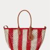 Ruby/Doğal Kadın Ralph Lauren Çizgili Dokuma Büyük Bellport Tote Çantalar Ruby/Doğal Kadın Ralph Lauren Çizgili Dokuma Büyük Bellport Tote Çantalar