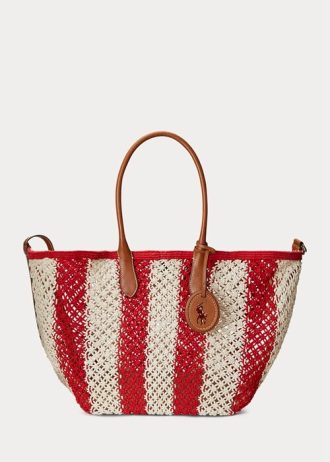 Ruby/Doğal Kadın Ralph Lauren Çizgili Dokuma Büyük Bellport Tote Çantalar