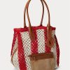 Ruby/Doğal Kadın Ralph Lauren Çizgili Dokuma Büyük Bellport Tote Çantalar Ruby/Doğal Kadın Ralph Lauren Çizgili Dokuma Büyük Bellport Tote Çantalar