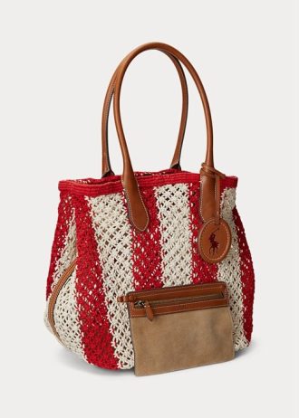 Ruby/Doğal Kadın Ralph Lauren Çizgili Dokuma Büyük Bellport Tote Çantalar