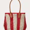 Ruby/Doğal Kadın Ralph Lauren Çizgili Dokuma Büyük Bellport Tote Çantalar Ruby/Doğal Kadın Ralph Lauren Çizgili Dokuma Büyük Bellport Tote Çantalar