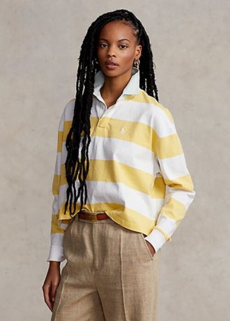 Sarı Kadın Ralph Lauren Çizgili Kırpılmış Forma Rugby Formaları