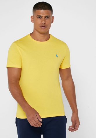 Sarı Erkek Ralph Lauren Göğüs Logolu Yuvarlak Yaka Tişörtler