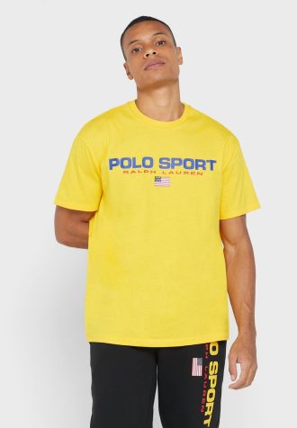 Sarı Erkek Ralph Lauren Logolu Yuvarlak Yaka Tişörtler