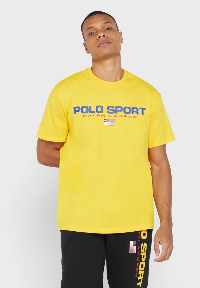 Sarı Erkek Ralph Lauren Logolu Yuvarlak Yaka Tişörtler