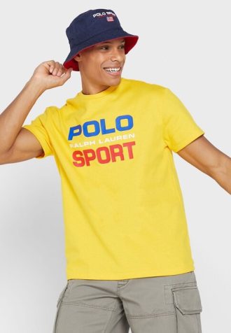 Sarı Erkek Ralph Lauren Logolu Yuvarlak Yaka Tişörtler