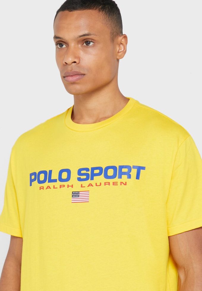 Sarı Erkek Ralph Lauren Logolu Yuvarlak Yaka Tişörtler