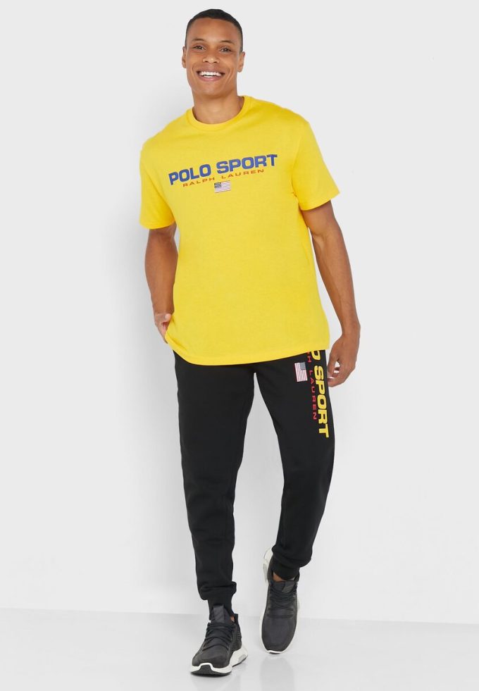 Sarı Erkek Ralph Lauren Logolu Yuvarlak Yaka Tişörtler