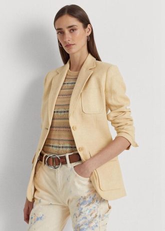 Sarı Kadın Ralph Lauren Balıksırtı Keten Blazer
