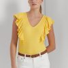 Sarı Kadın Ralph Lauren Fırfırlı Kenarlı Kaburga Örgü Tişörtler Sarı Kadın Ralph Lauren Fırfırlı Kenarlı Kaburga Örgü Tişörtler
