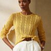 Sarı Kadın Ralph Lauren Kablo Örgü İpek Yuvarlak Yaka Kazaklar Sarı Kadın Ralph Lauren Kablo Örgü İpek Yuvarlak Yaka Kazaklar