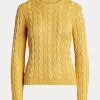 Sarı Kadın Ralph Lauren Kablo Örgü İpek Yuvarlak Yaka Kazaklar Sarı Kadın Ralph Lauren Kablo Örgü İpek Yuvarlak Yaka Kazaklar