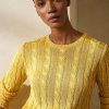 Sarı Kadın Ralph Lauren Kablo Örgü İpek Yuvarlak Yaka Kazaklar Sarı Kadın Ralph Lauren Kablo Örgü İpek Yuvarlak Yaka Kazaklar