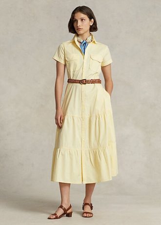 Sarı Kadın Ralph Lauren Kemerli Katmanlı Elbise