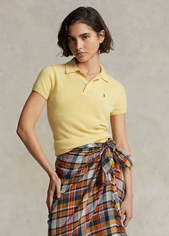 Sarı Kadın Ralph Lauren Slim Fit Kaşmir Polo Tişörtleri
