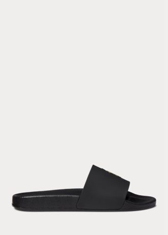Siyah / Altın Erkek Ralph Lauren İmzalı Pony Terlikler
