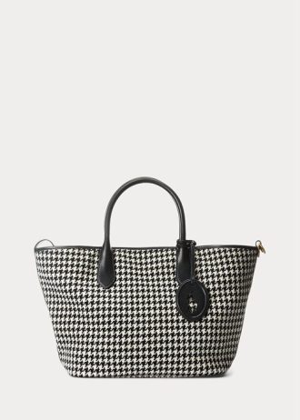 Siyah/Beyaz Balık Sırtı Desenli Kadın Ralph Lauren Balık Sırtı Desenli Orta Boy Bellport Tote Çantalar
