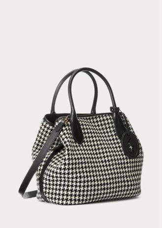 Siyah/Beyaz Balık Sırtı Desenli Kadın Ralph Lauren Balık Sırtı Desenli Orta Boy Bellport Tote Çantalar