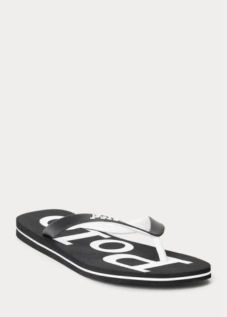 Siyah / Beyaz Erkek Ralph Lauren Bolt Logolu Parmak Arası Terlik