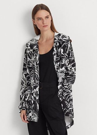 Siyah / Beyaz Kadın Ralph Lauren Çiçekli Ripstop Kapüşonlu Rüzgarlık
