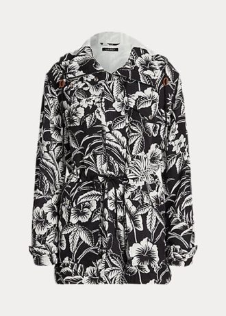 Siyah / Beyaz Kadın Ralph Lauren Çiçekli Ripstop Kapüşonlu Rüzgarlık